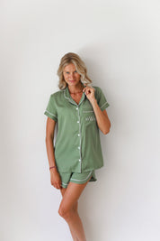 Sage Sofia Satin Shortie Pajamas