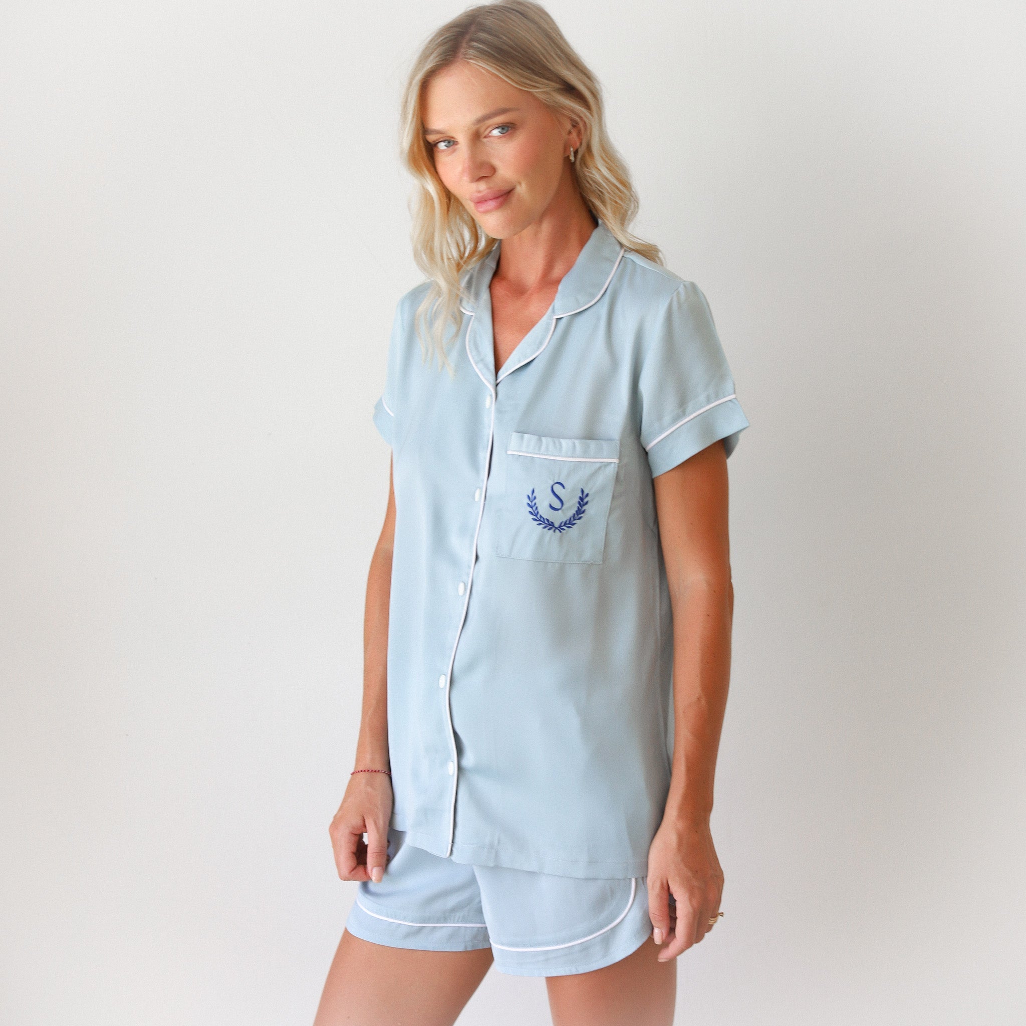 Cornflower Sofia Satin Shortie Pajamas