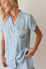 Cornflower Sofia Satin Shortie Pajamas