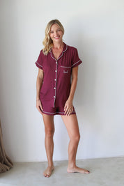 Burgundy Phoebe Jersey Shortie Pajamas