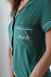 Hunter Green Phoebe Jersey Shortie Pajamas