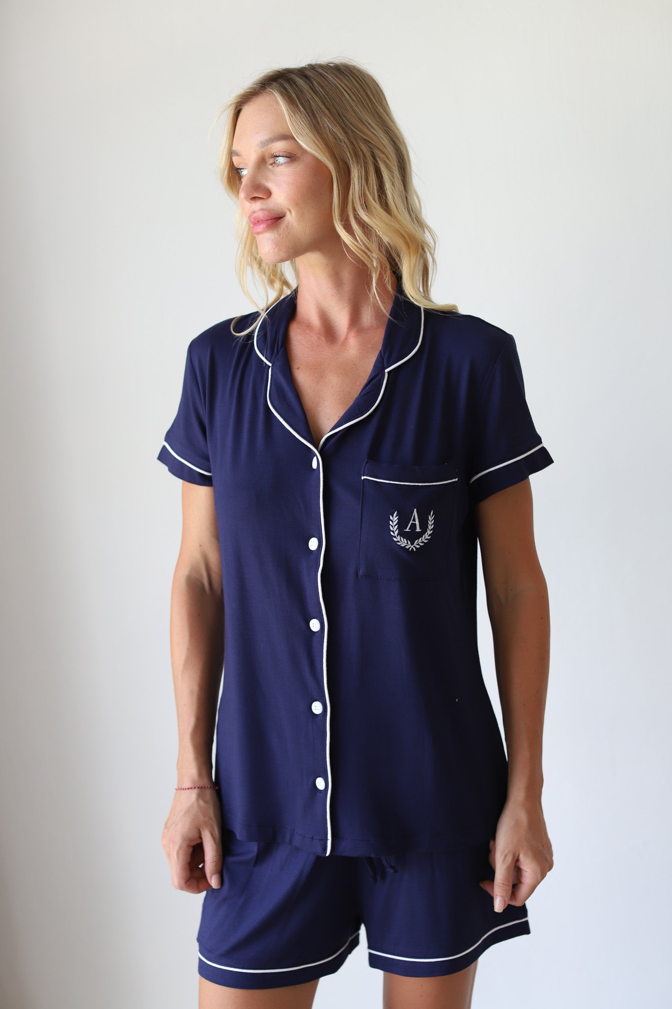 Navy Phoebe Jersey Shortie Pajamas