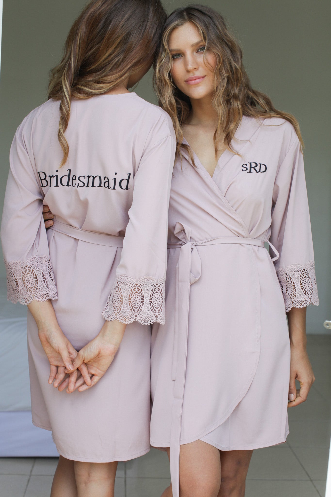 Lace Trimmed Crepe Robe