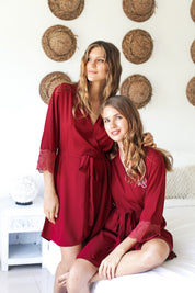 Lace Trimmed Crepe Robe