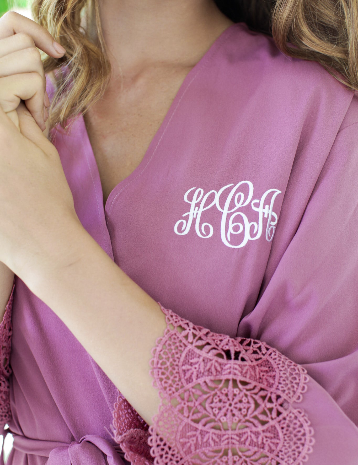Lace Trimmed Crepe Robe