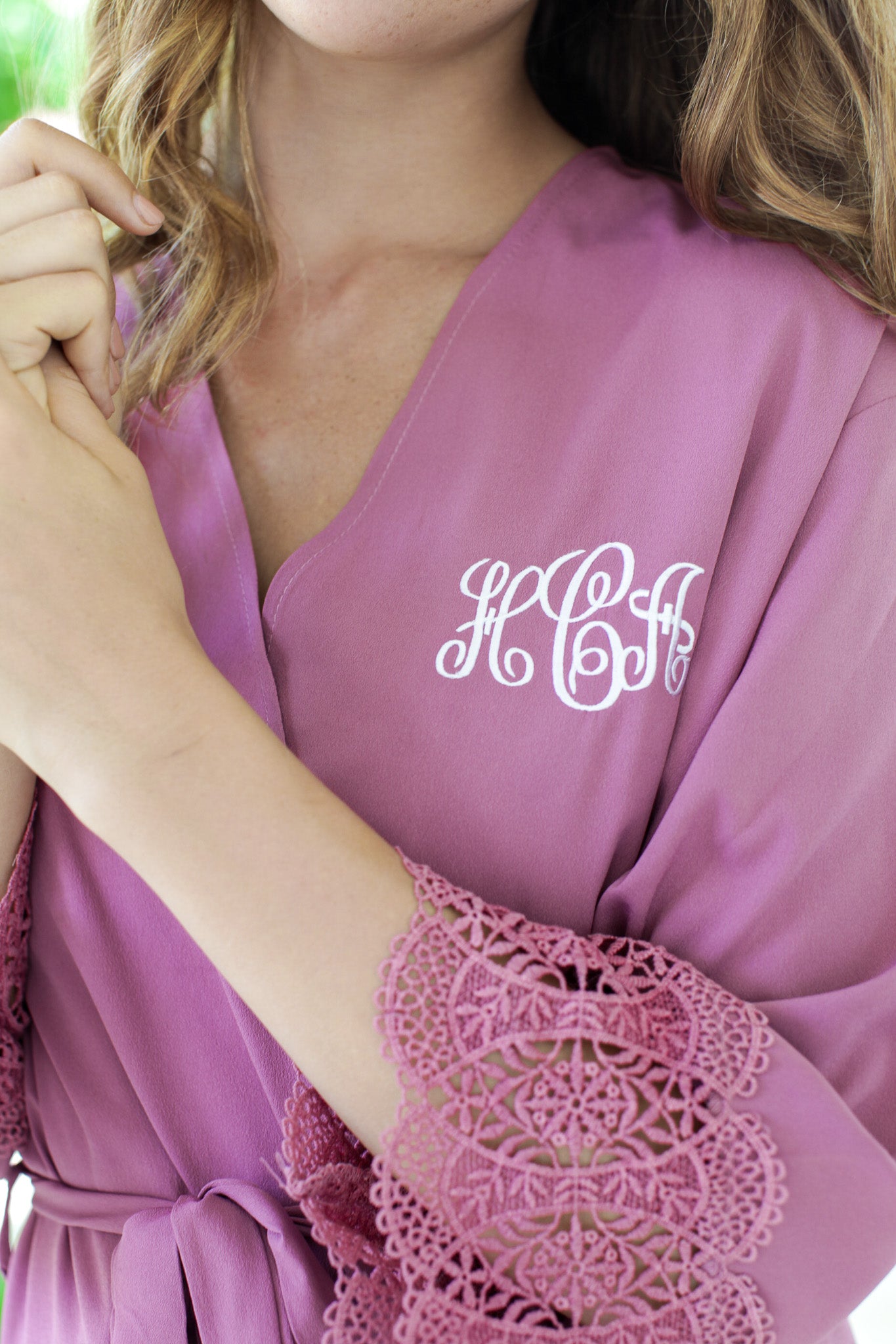 Lace Trimmed Crepe Robe