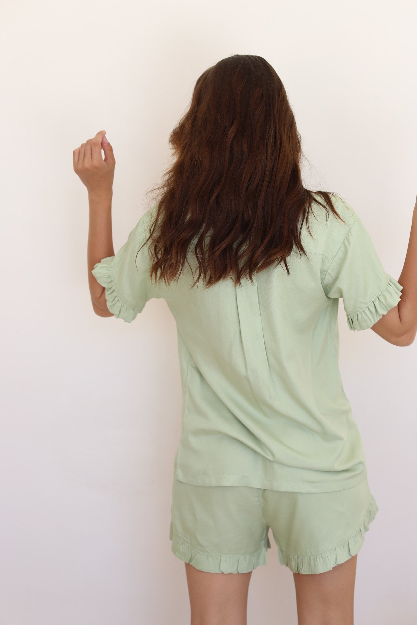Sage Ruffle Rayon Shortie Pajamas