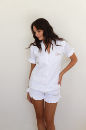 White Ruffle Rayon Shortie Pajamas