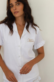 White Ruffle Rayon Shortie Pajamas