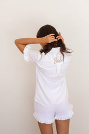 White Ruffle Rayon Shortie Pajamas