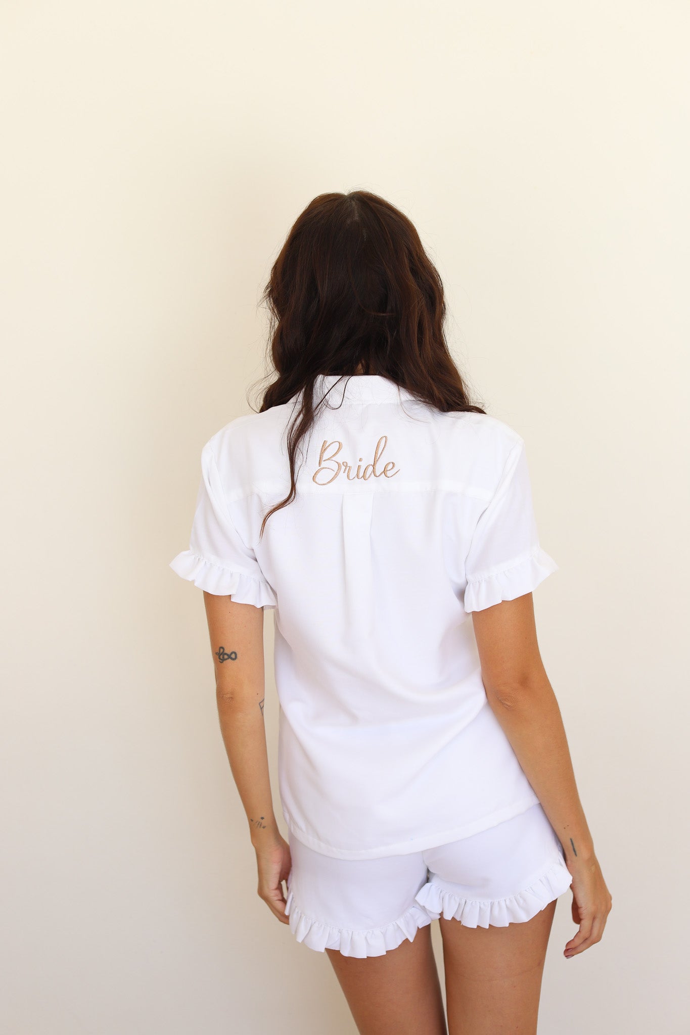 White Ruffle Rayon Shortie Pajamas