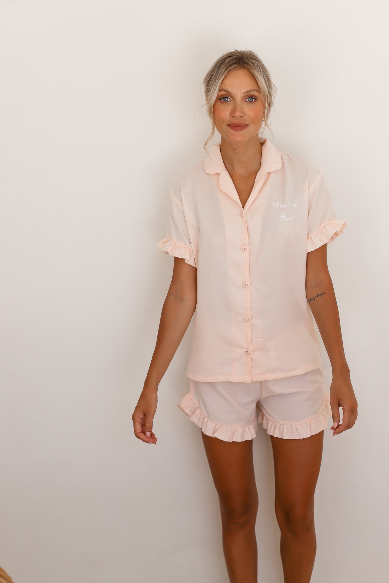 Blush Ruffle Rayon Shortie Pajamas
