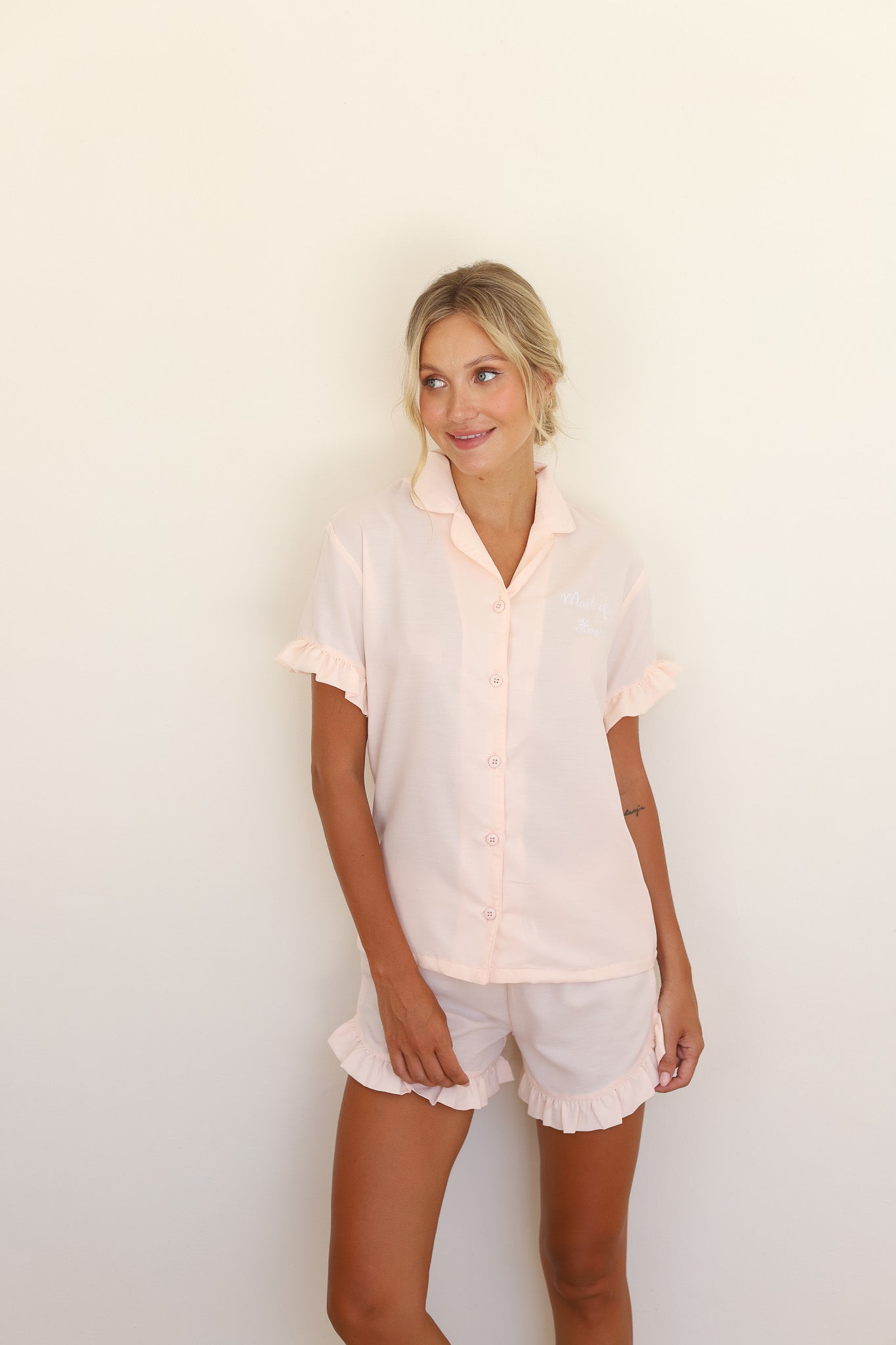 Blush Ruffle Rayon Shortie Pajamas