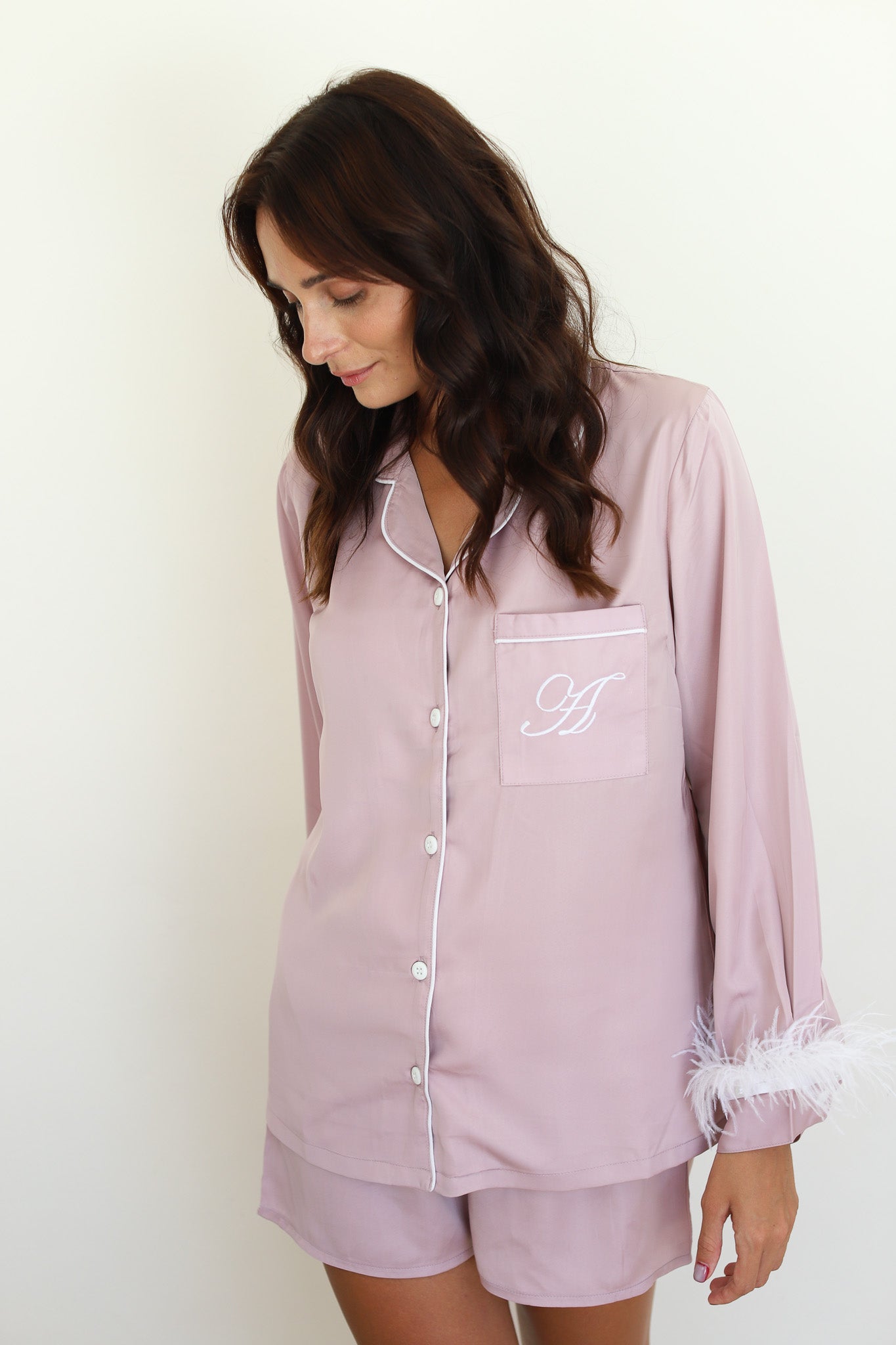 Mauve Satin Feather Springster Pajamas