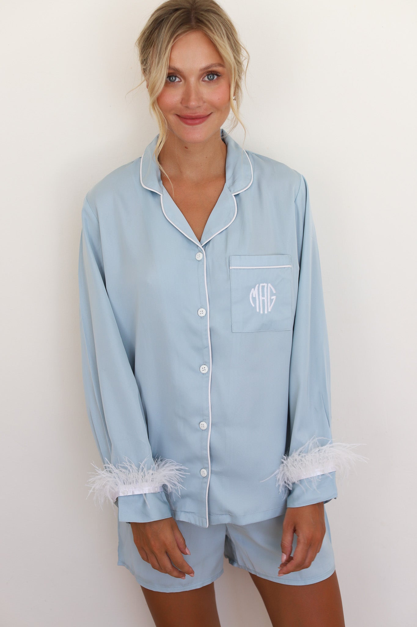 Cornflower Satin Feather Springster Pajamas