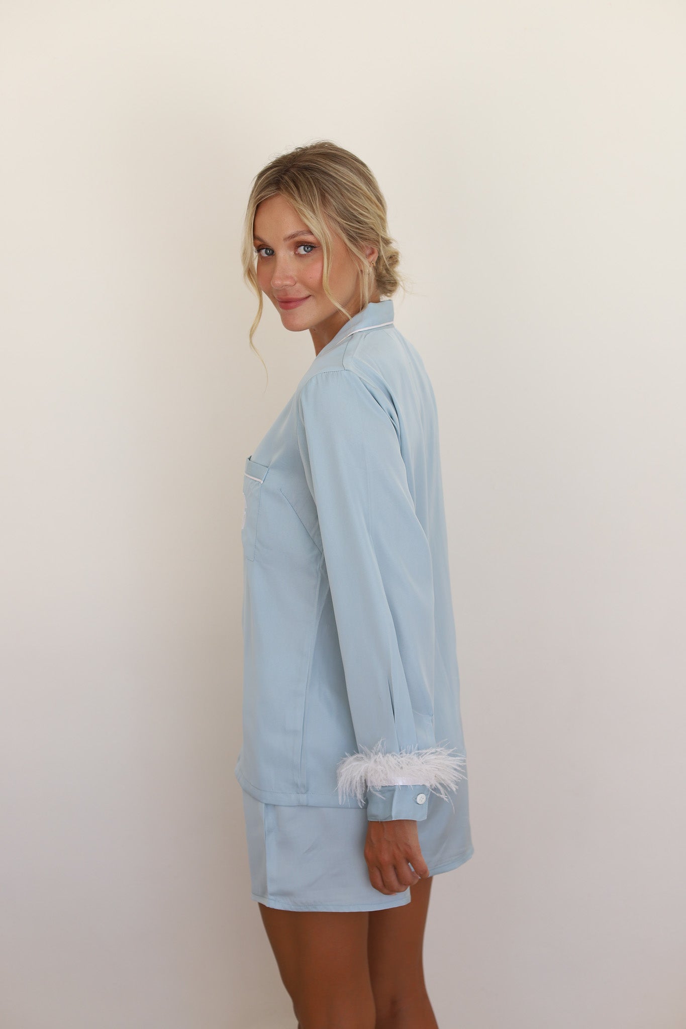 Cornflower Satin Feather Springster Pajamas