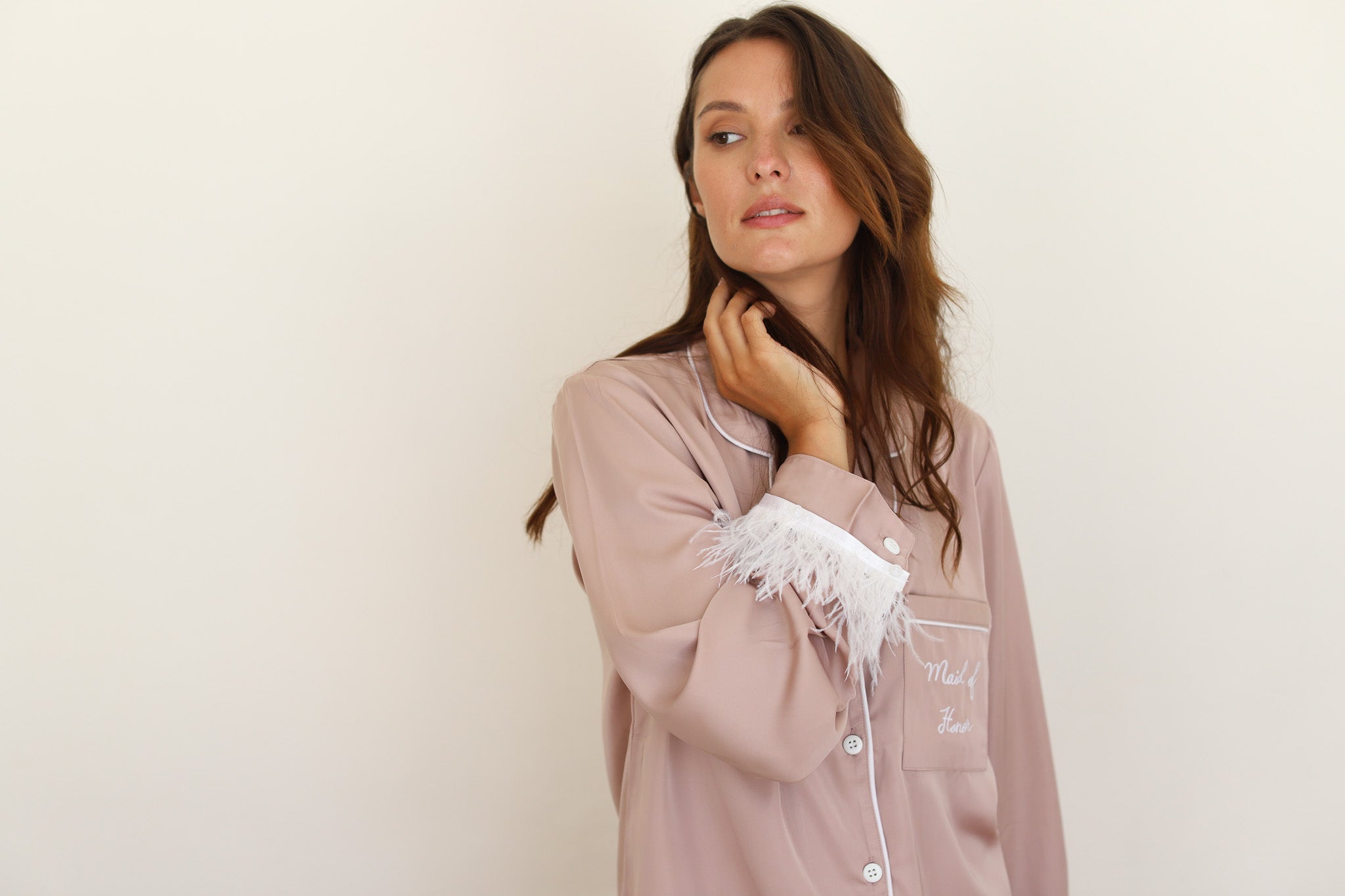 Nude Champagne Satin Feather Springster Pajamas
