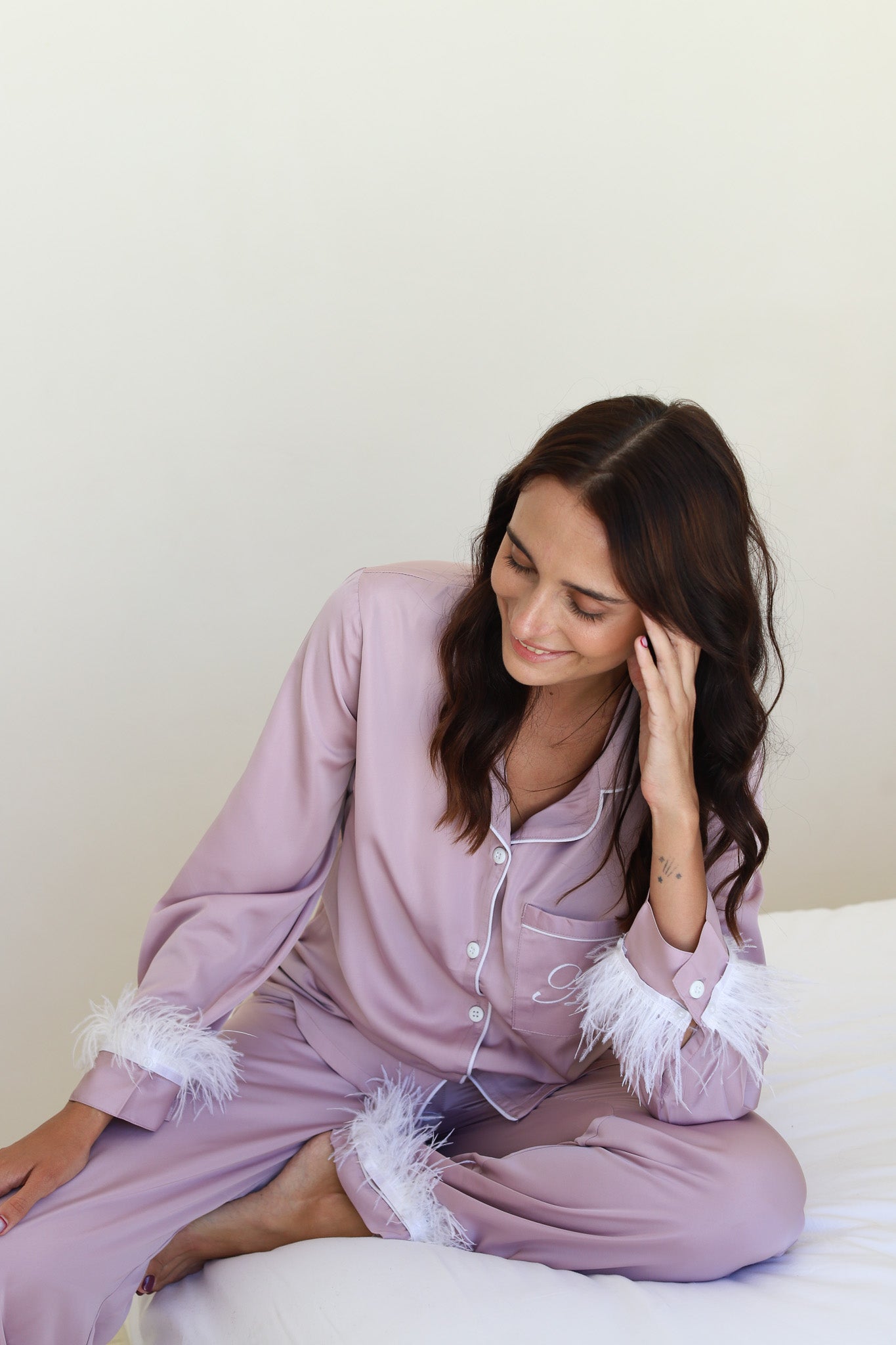 Mauve Satin Feather Winterland Pajamas