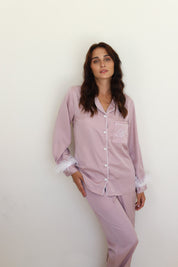 Mauve Satin Feather Winterland Pajamas