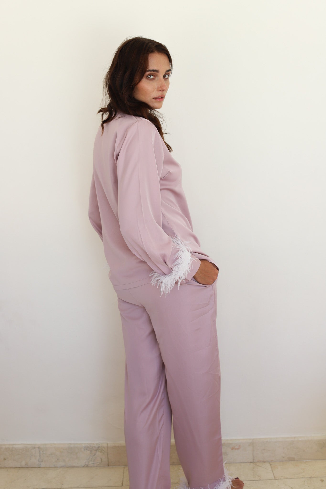 Mauve Satin Feather Winterland Pajamas