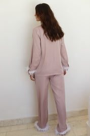 Nude Champagne Satin Feather Winterland Pajamas