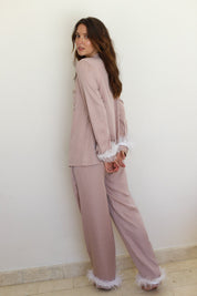 Nude Champagne Satin Feather Winterland Pajamas