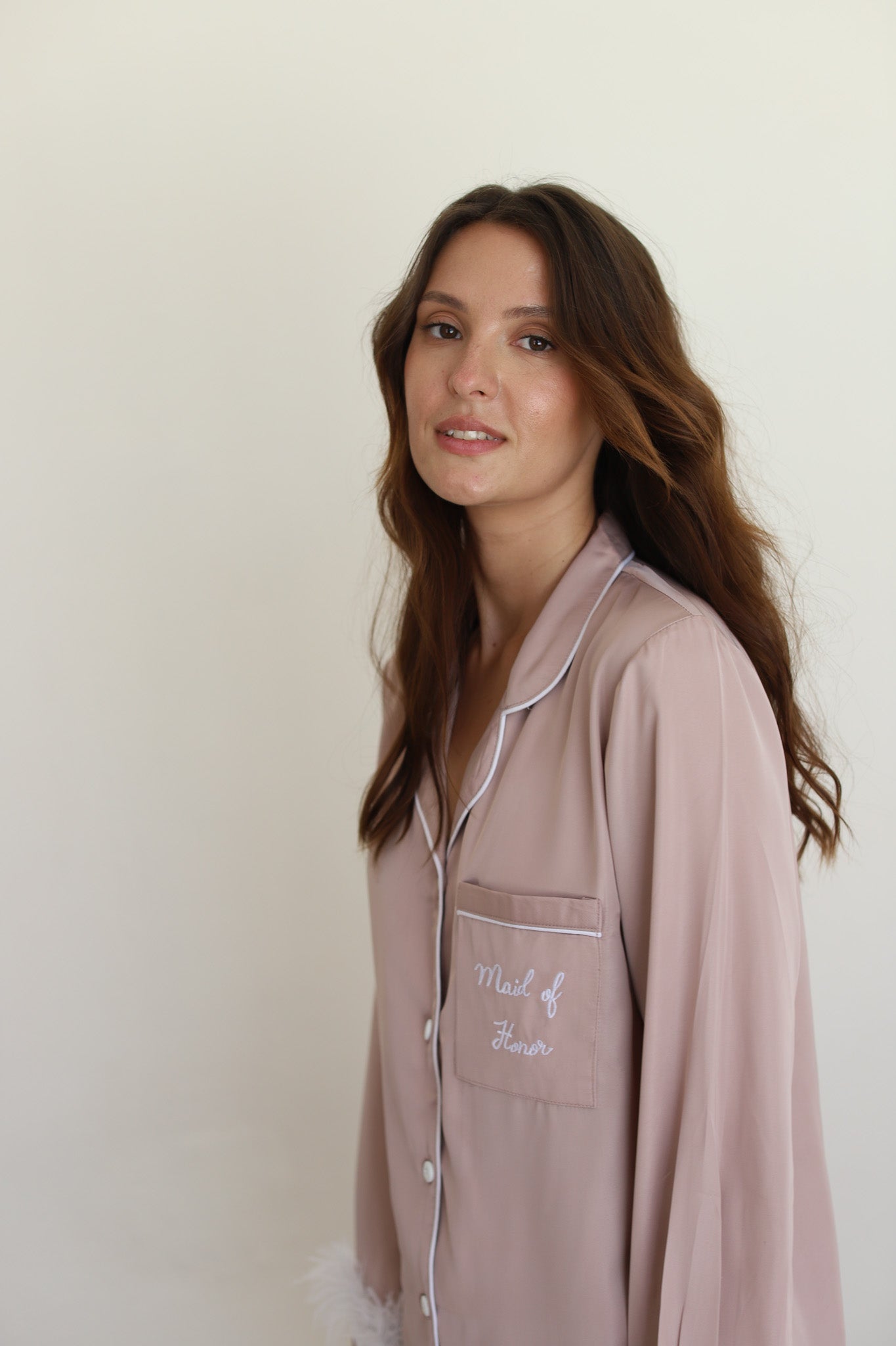 Nude Champagne Satin Feather Winterland Pajamas