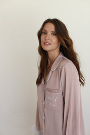 Nude Champagne Satin Feather Winterland Pajamas