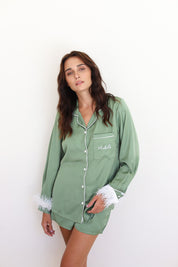 Sage Satin Feather Springster Pajamas