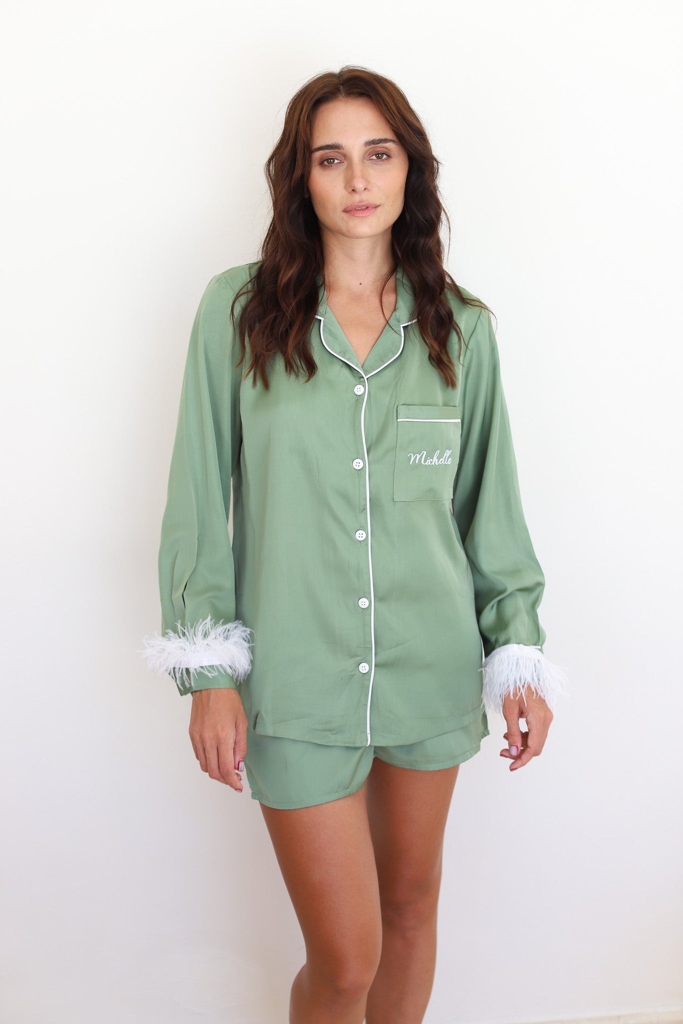 Sage Satin Feather Springster Pajamas