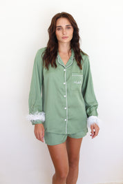Sage Satin Feather Springster Pajamas