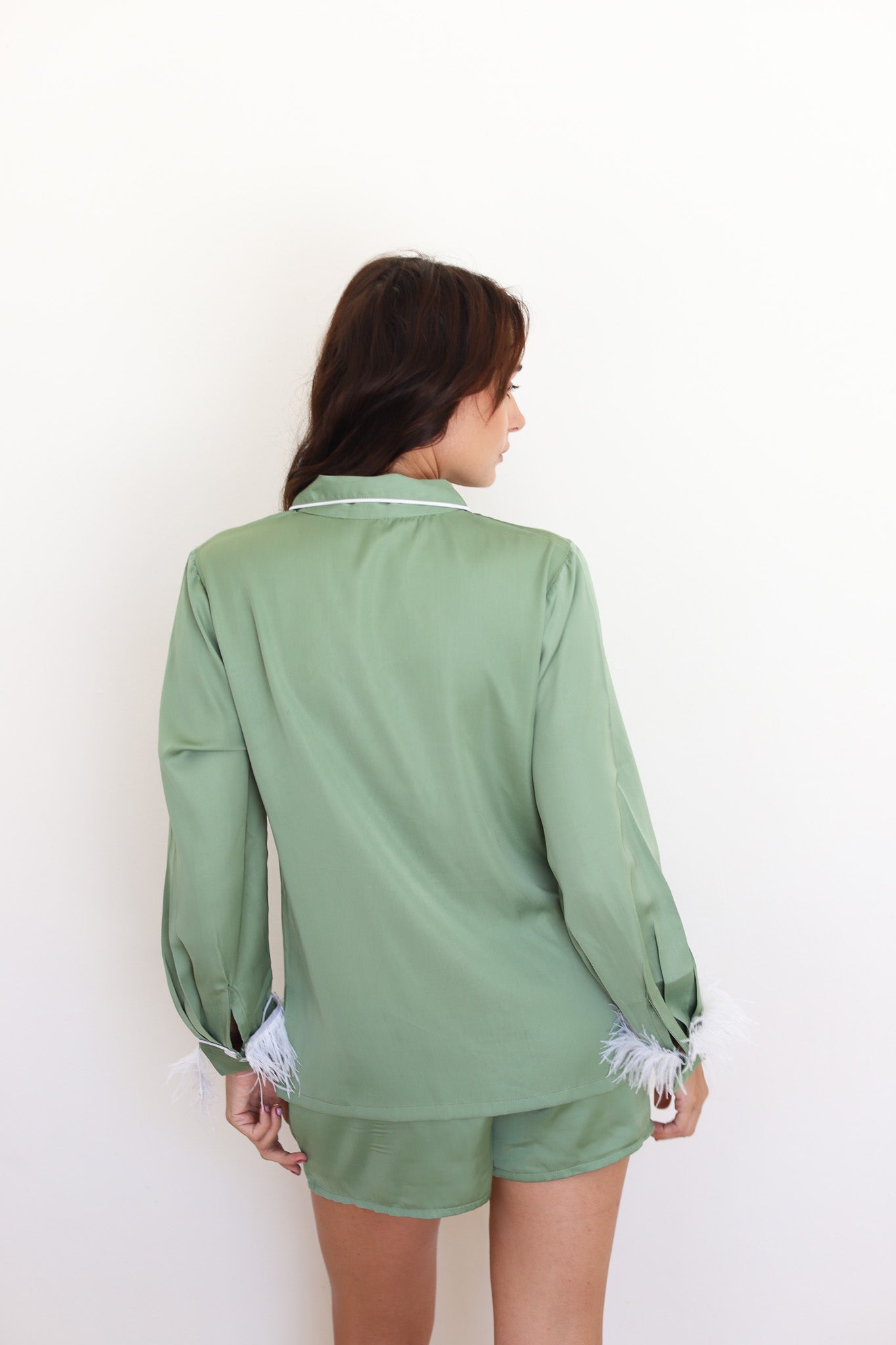 Sage Satin Feather Springster Pajamas