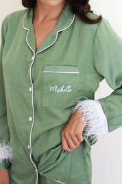 Sage Satin Feather Springster Pajamas