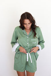 Sage Satin Feather Springster Pajamas