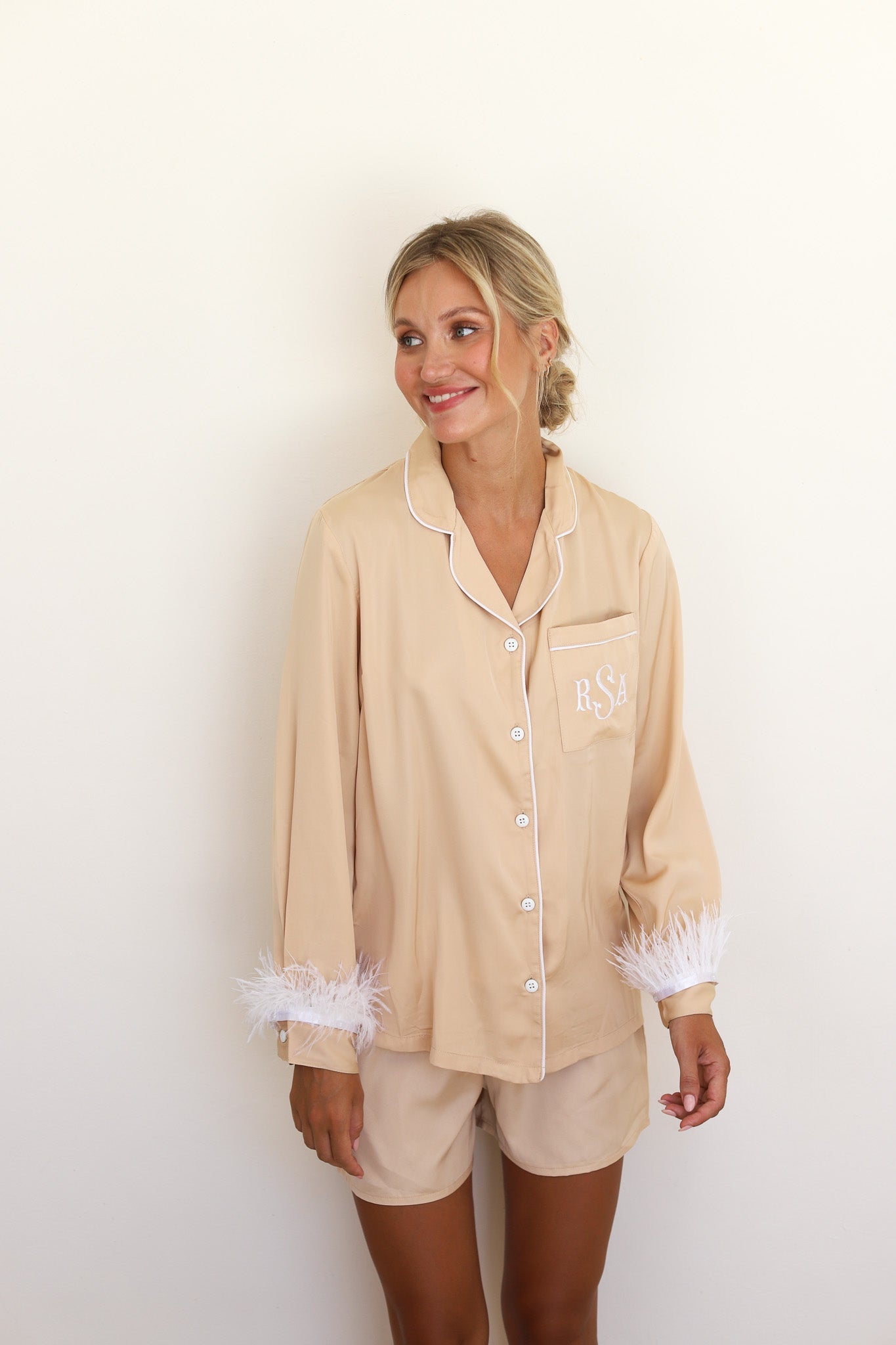 Ecru Satin Feather Springster Pajamas