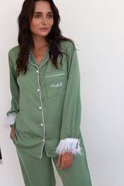 Sage Satin Feather Winterland Pajamas