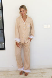 Ecru Satin Feather Winterland Pajamas