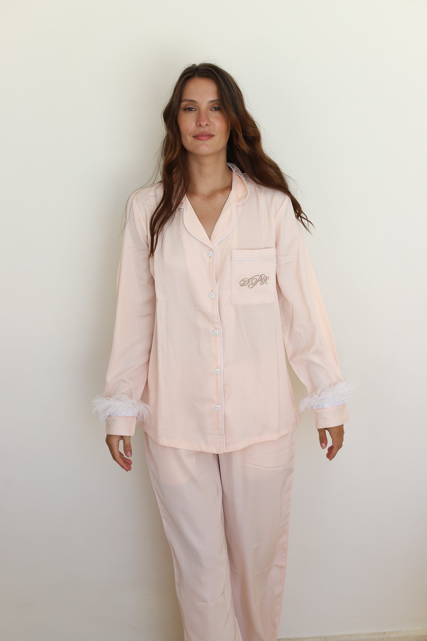 Blush Satin Feather Winterland Pajamas