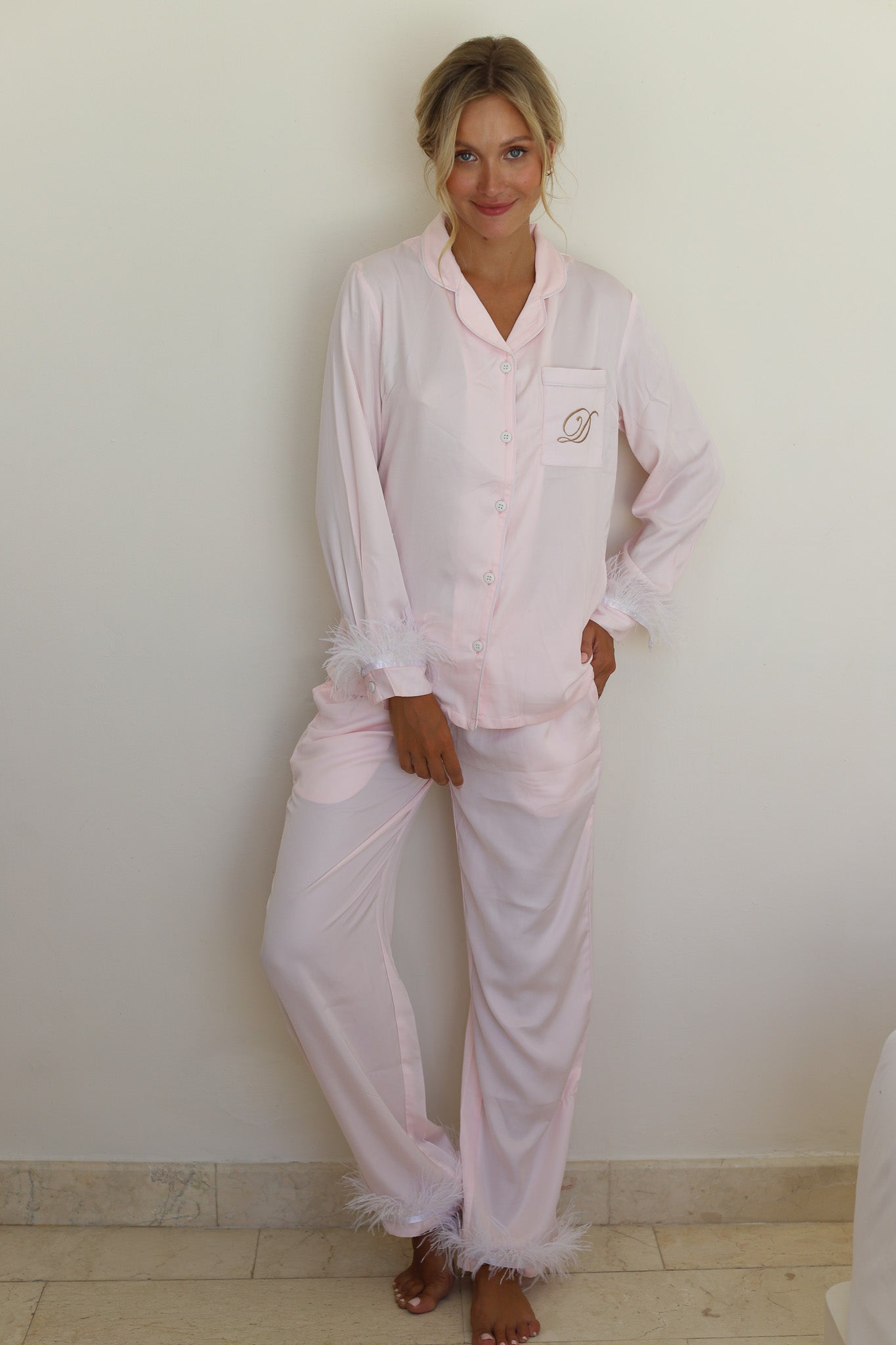 Baby Pink Satin Feather Winterland Pajamas