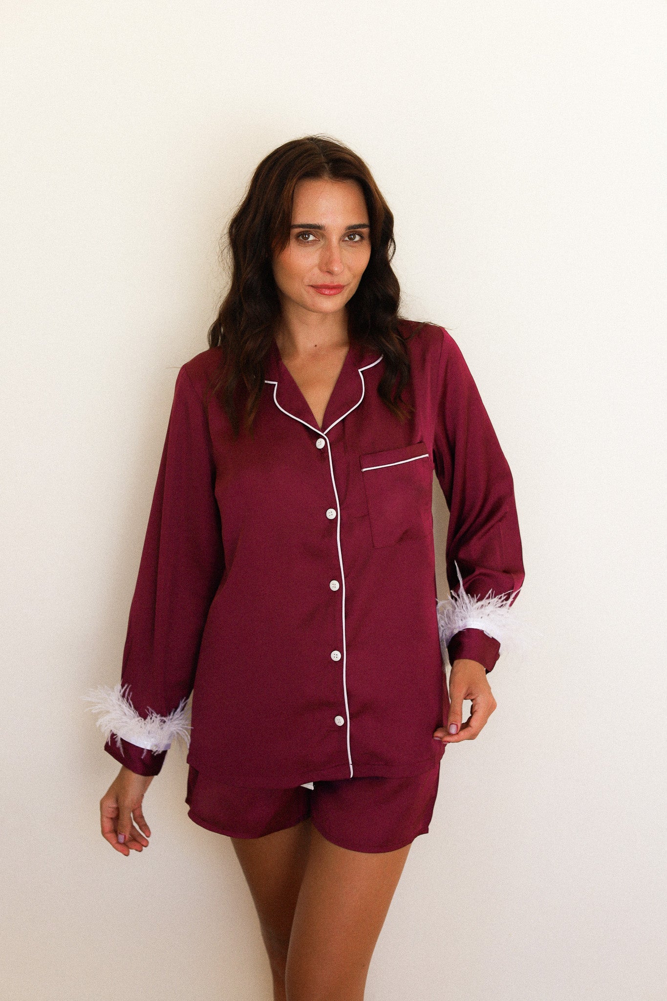 Maroon Satin Feather Springster Pajamas