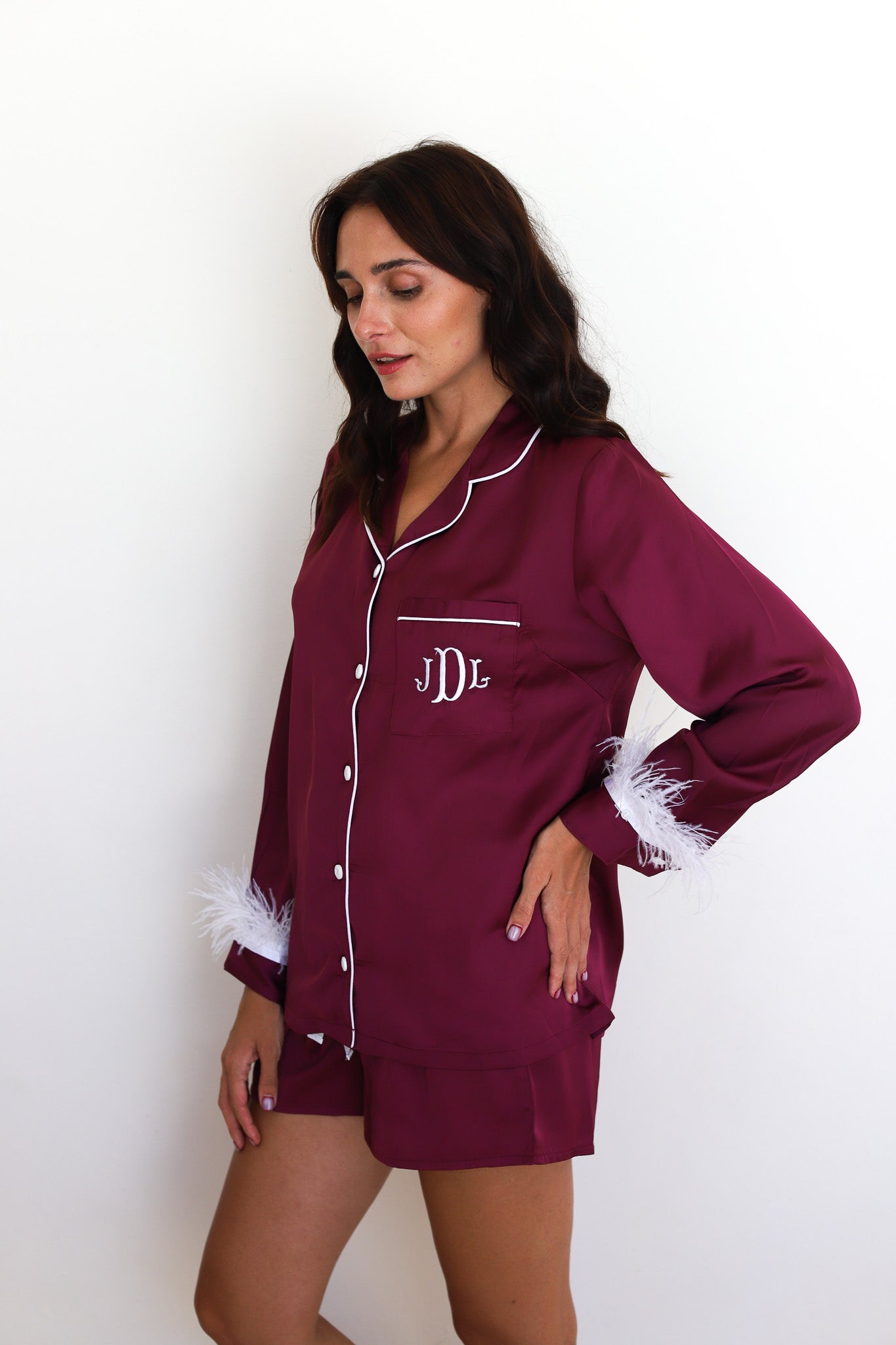 Maroon Satin Feather Springster Pajamas