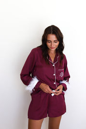 Maroon Satin Feather Springster Pajamas