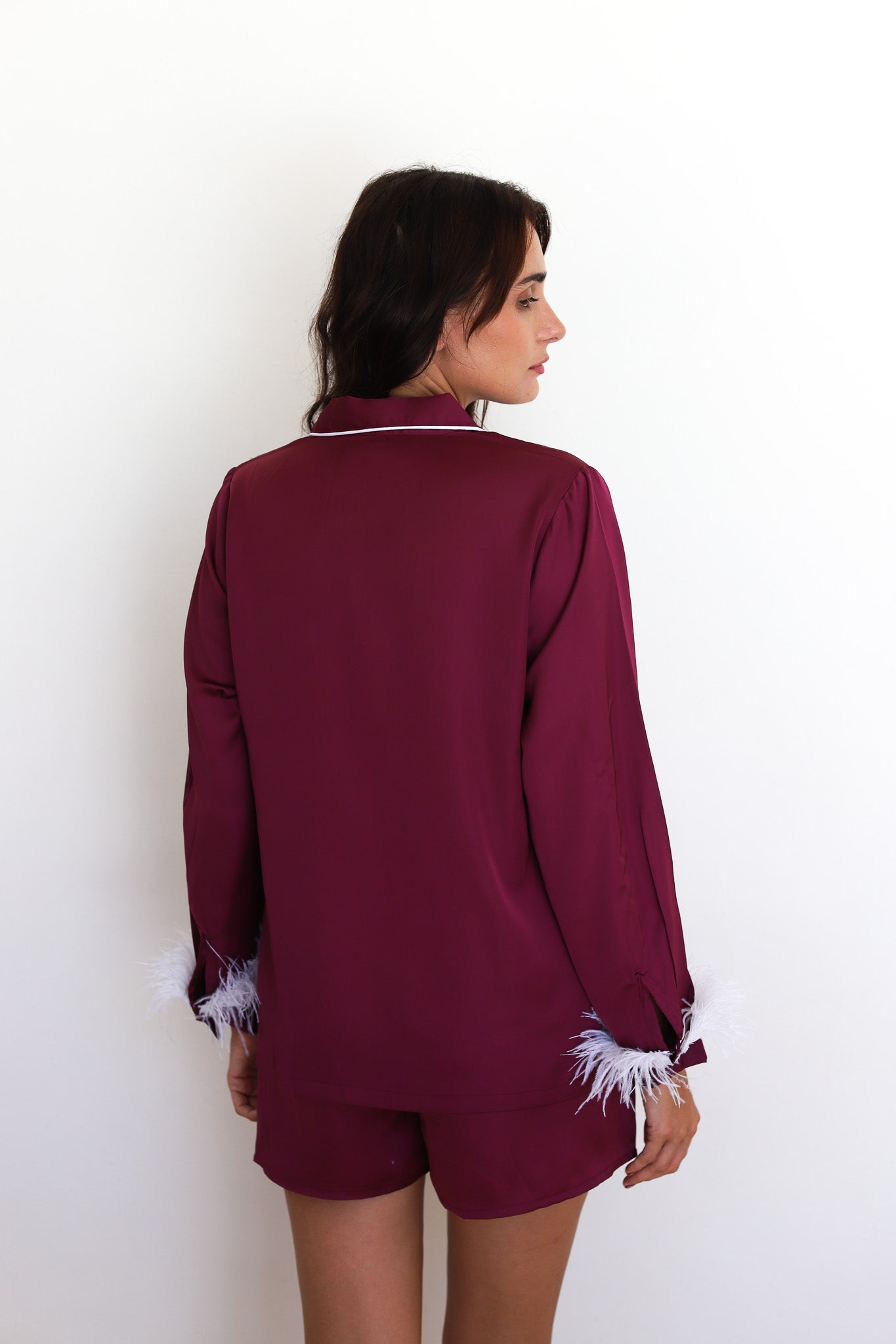 Maroon Satin Feather Springster Pajamas