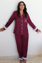 Maroon Satin Feather Winterland Pajamas