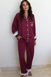 Maroon Satin Feather Winterland Pajamas