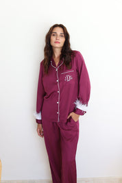 Maroon Satin Feather Winterland Pajamas