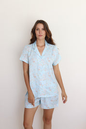Blue Rose Satin Shortie Pajamas