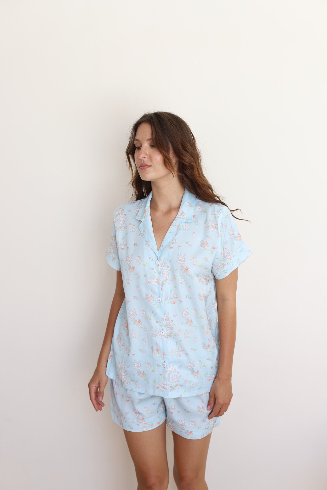 Blue Rose Satin Shortie Pajamas