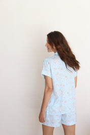 Blue Rose Satin Shortie Pajamas