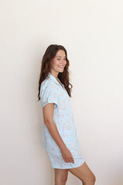 Blue Rose Satin Shortie Pajamas